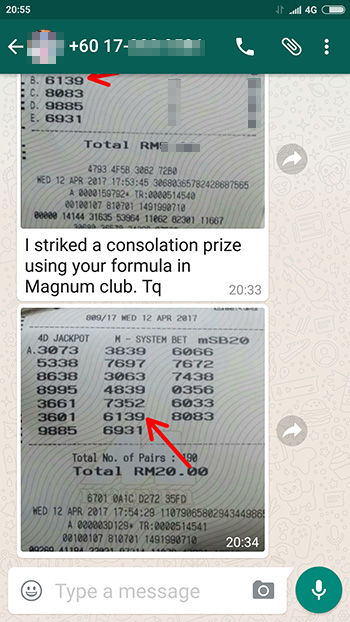 whatsapp win magnum 4d & 4d jackpot - 12 April 2017