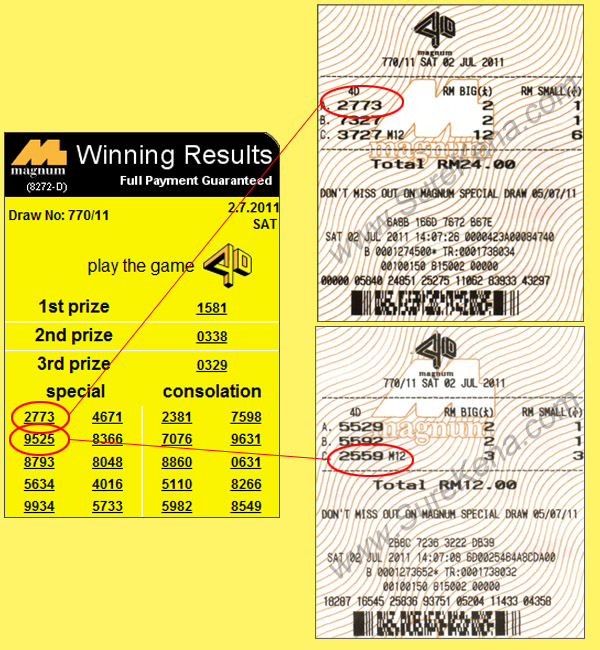 Winning Ticket Magnum Special Prize 02 July 2011