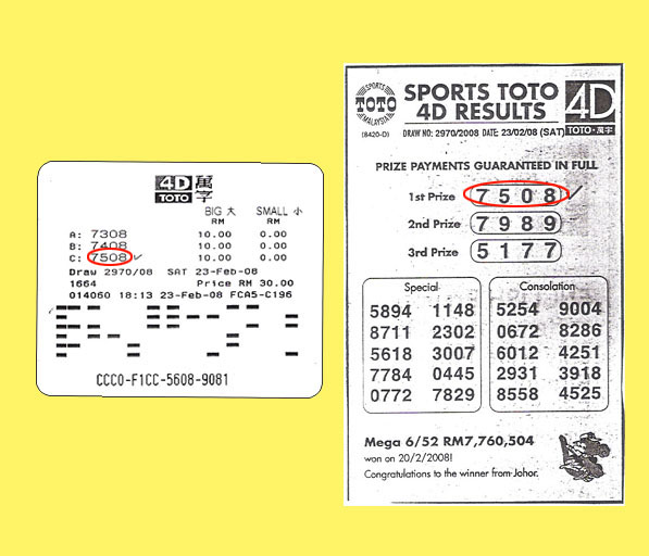 toto 4d result - 23 February 2008