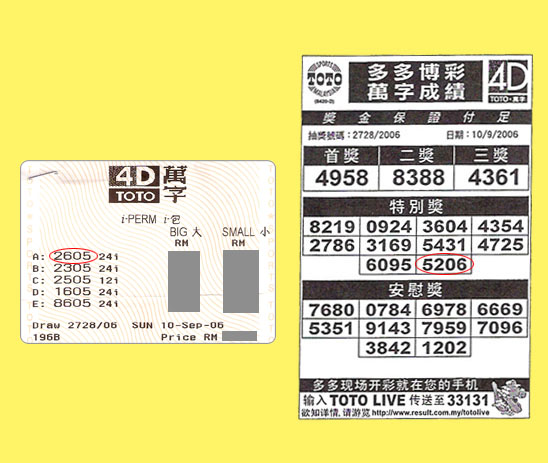 toto 4d result - 11 sep 2006