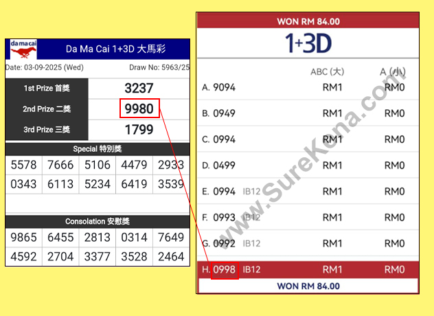 Damacai 4D Result - 3 September 2025