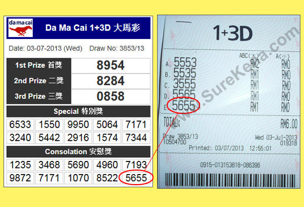 Damacai 1+3D Result - 3 July 2013