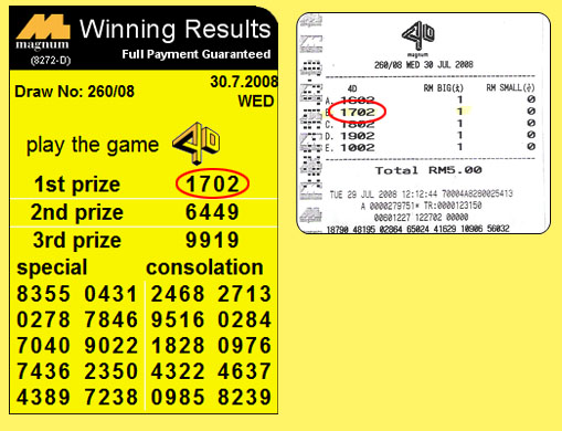 magnum 4d result - 13 July 2008