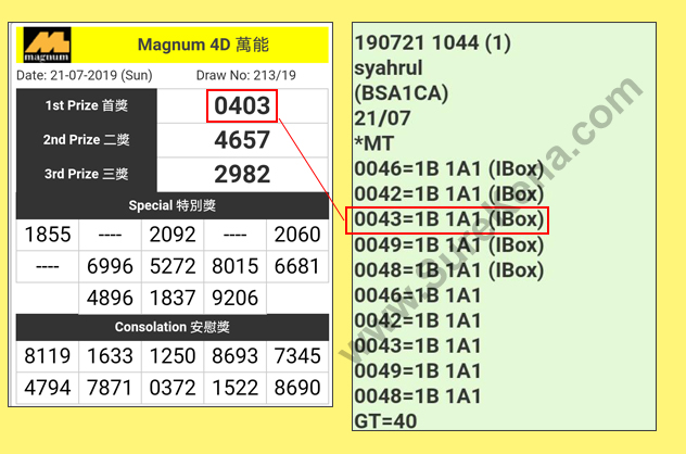 Toto 4D Result - 21 July 2019