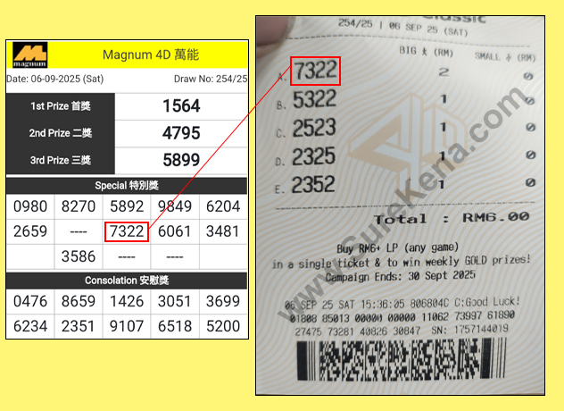 Damacai 4D Result - 3 September 2025