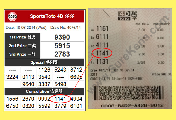 Toto 4D Result - 18 June 2014