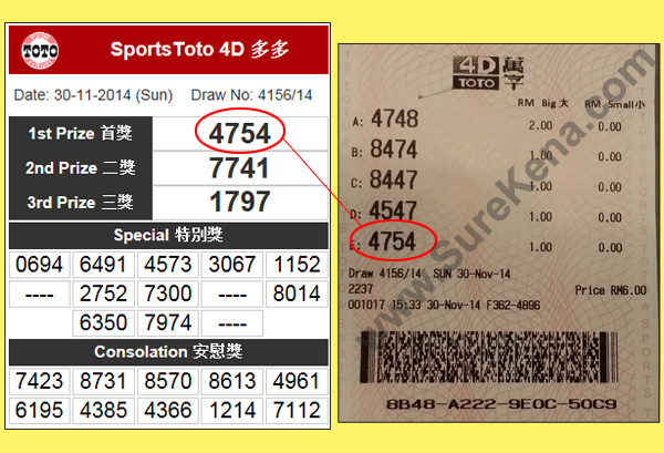 Toto 4D Result - 30 November 2014