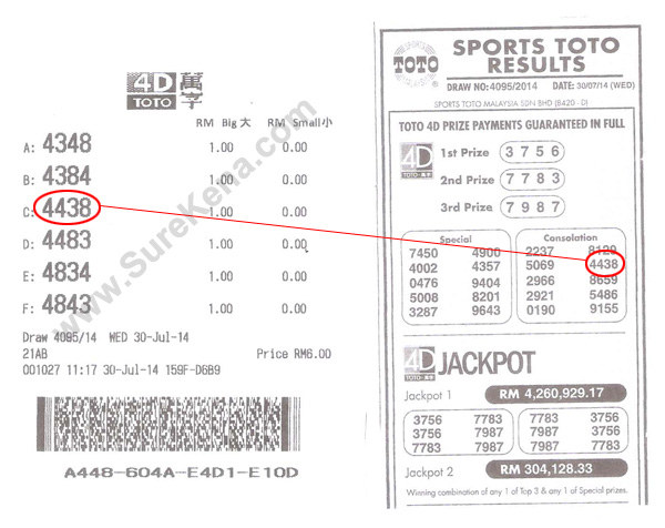 Toto 4D Result - 30 July 2014