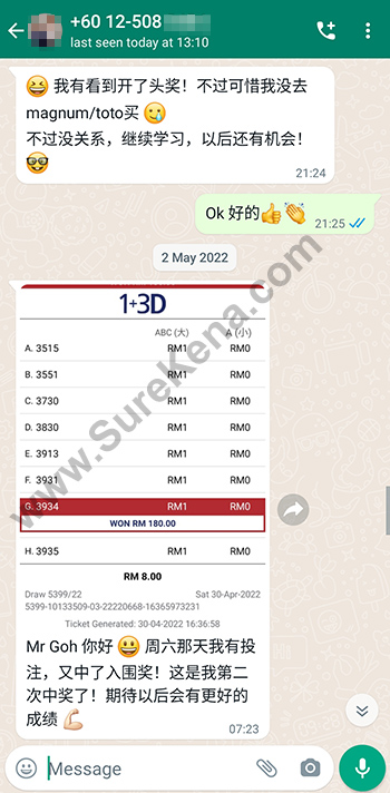whatsapp lottery 4d win ticket