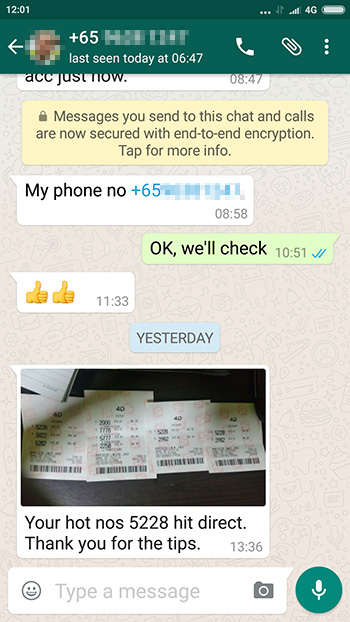 whatsapp win singapore pools lottery