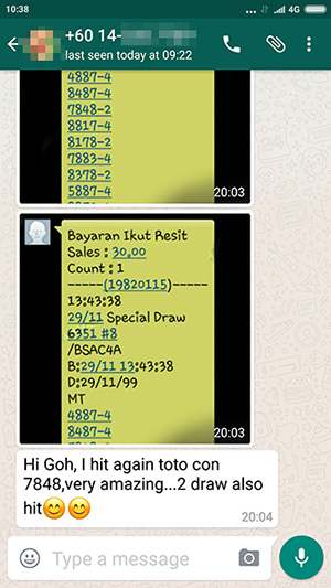 whatsapp win lottery magnum - 27 November 2016