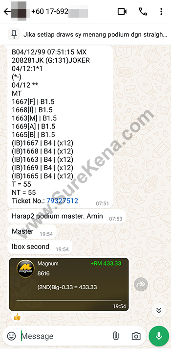 whatsapp lottery 4d win ticket