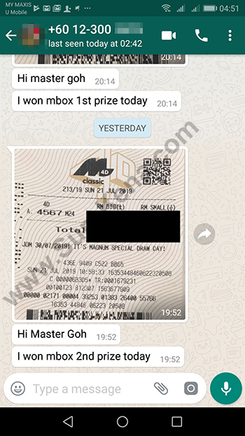 whatsapp lottery 4d win ticket