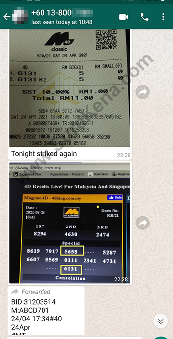 whatsapp lottery 4d win ticket