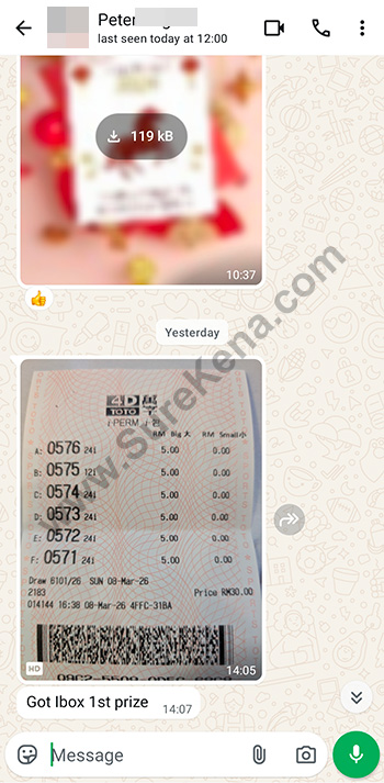 whatsapp lottery 4d win ticket