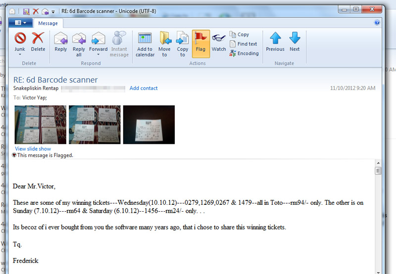 Win 4D Lottery Testimonial - Fredirick