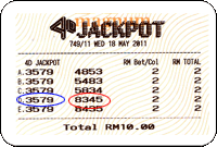 Winning Ticket  Magnum 4D Jackpot 4th prize 18 May 2011